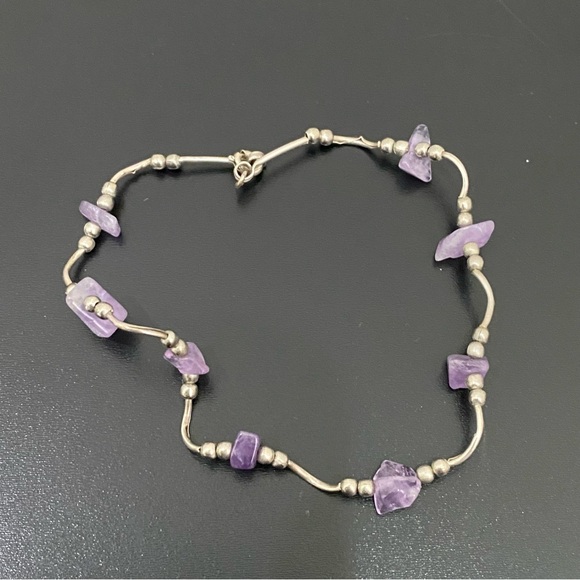 Vintage Handmade Amethyst Nugget 925 Sterling Silver Necklace & Bracelet Set - Picture 3 of 15